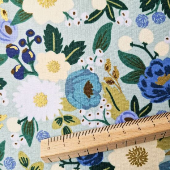 Imprimé vintage floral joyeux et coloré vintage bleu vert olive vert jaune bleu céladon indigo ciel