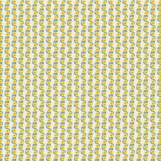 tissu imprimé Bramble Rifle Paper Co rayures jaune vert et or mini motif fleurs sur fond blanc