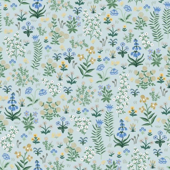 tissu coton imprimé fleurs champêtres rifle paper co pastels bleu