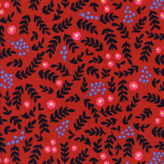 Tissu coton imprimé Rifle Paper Co Wonderland fond marron rouge imprimé feuillage