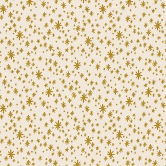 tissu coton imprimé noël rifle paper co fond blanc crème semis de mini motifs étoiles dorées métallisées