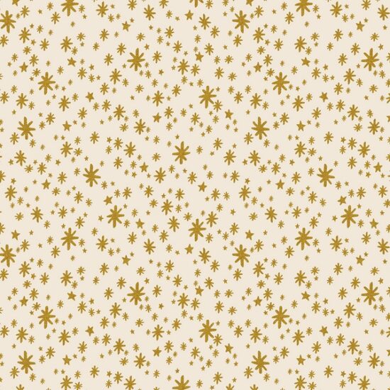 tissu coton imprimé noël rifle paper co fond blanc crème semis de mini motifs étoiles dorées métallisées