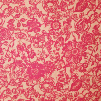 tissu Nathalie Lété coton imprimé fond pêche abricot fleurs rose framboise