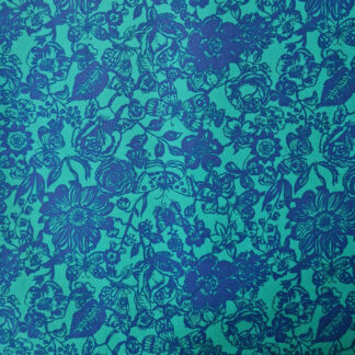 tissu Nathalie Lété coton imprimé fond bleu turquoise fleurs bleu outremer