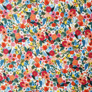 Best seller Rifle Paper Co coton imprimé d'une gaite folle fleurs multicolores rouge rose bleu jaune vert comme un tableau impressionniste